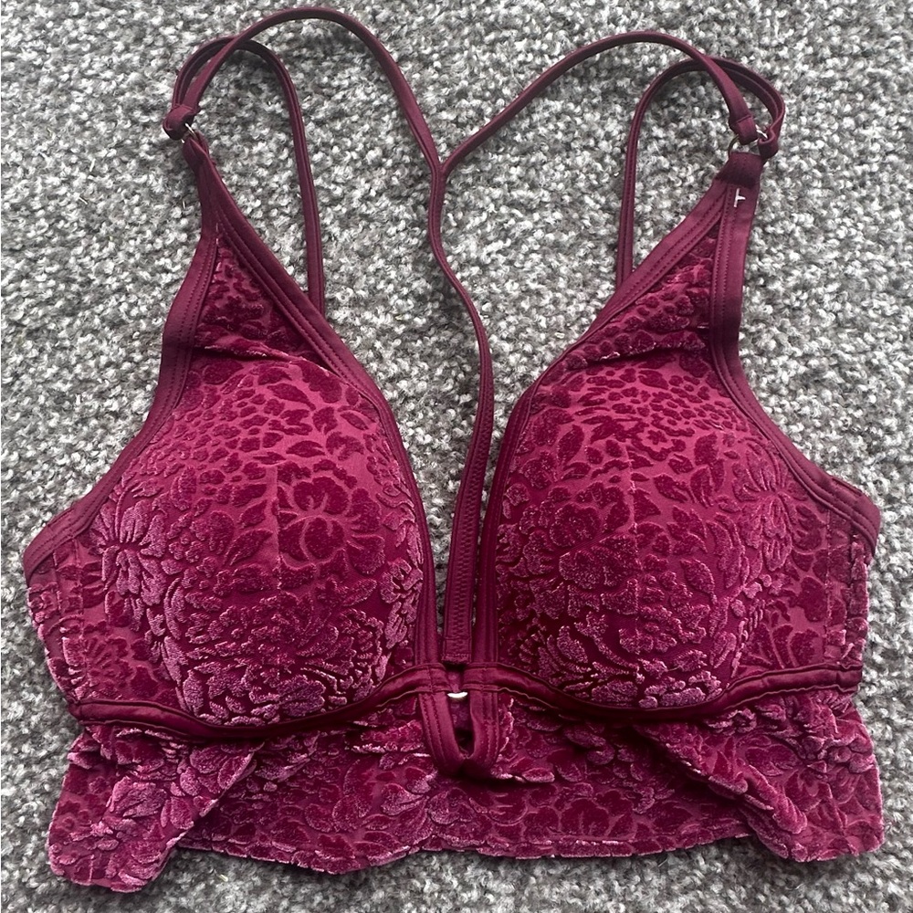 PINK Victoria’s Secret Burgundy Velvet and Mesh Bralette
